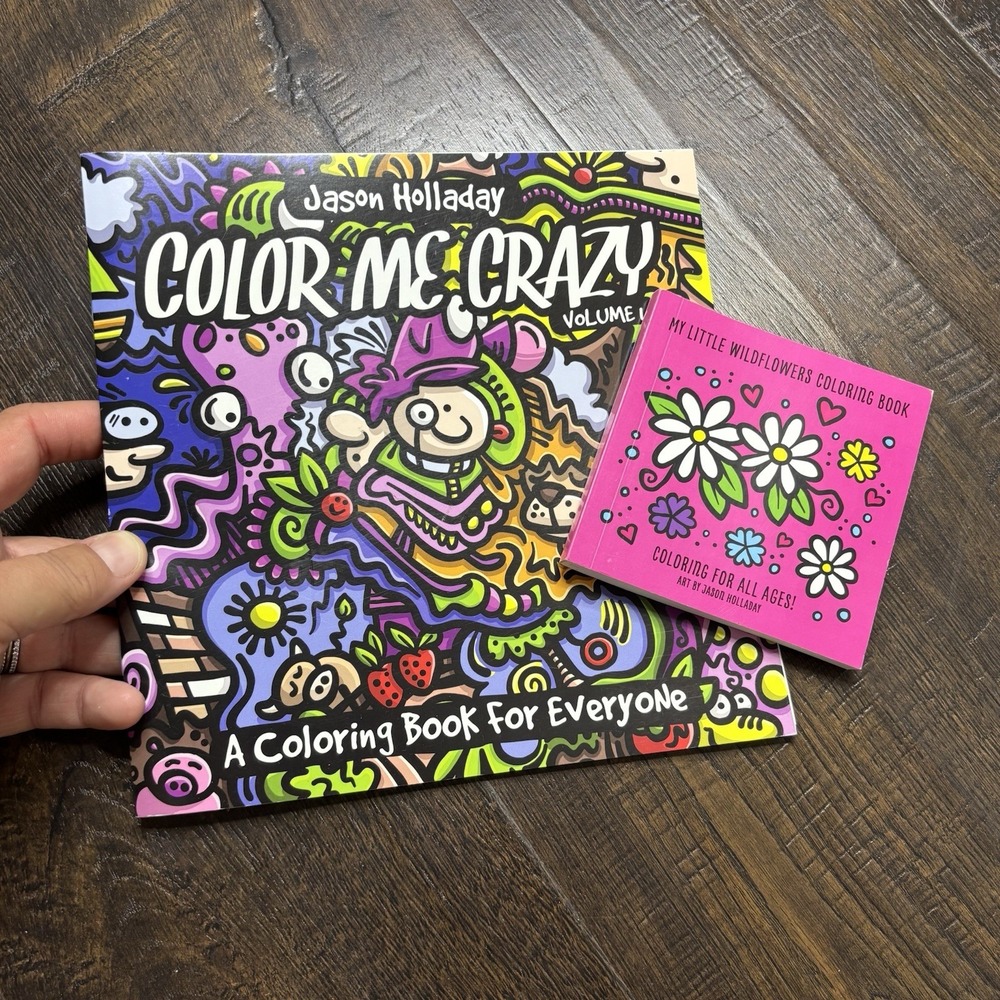 Jason Holladay Coloring Book Bundle NEW Color Me Crazy & My Little Wildflowers